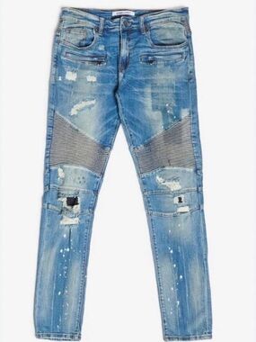 Men's Light Blue Distressed Skinny Biker Jeans